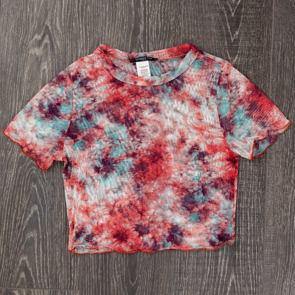 Pink Tie-dye Sheer Crop Top Medium